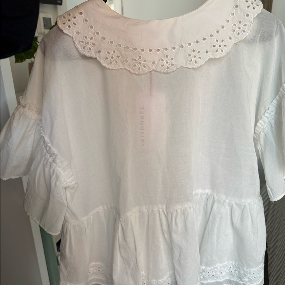 White Eyelet-Trim Peplum Blouse - Picture 5 of 5